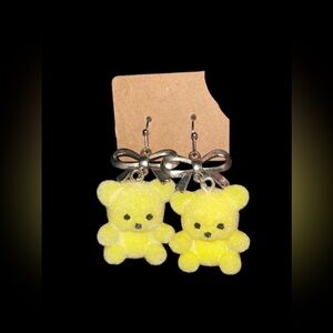 Yellow Fuzy Teddy Bear Earrings